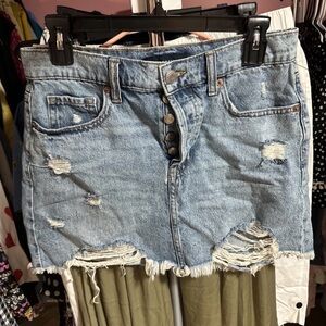 Aeropostale Light Blue Distressed Denim Mini Skirt